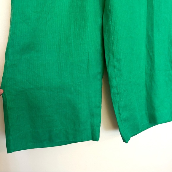 J. Crew Linen Cropped Wide Leg Green Pants Trousers Size 4 - Picture 4 of 11